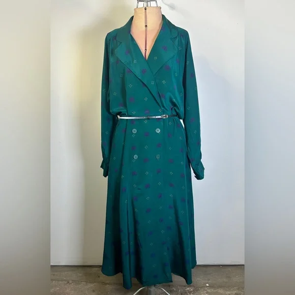 liz claiborne green dress Vintage Liz Claiborne Green/Blue Floral Midi Dress Size 8 EUC